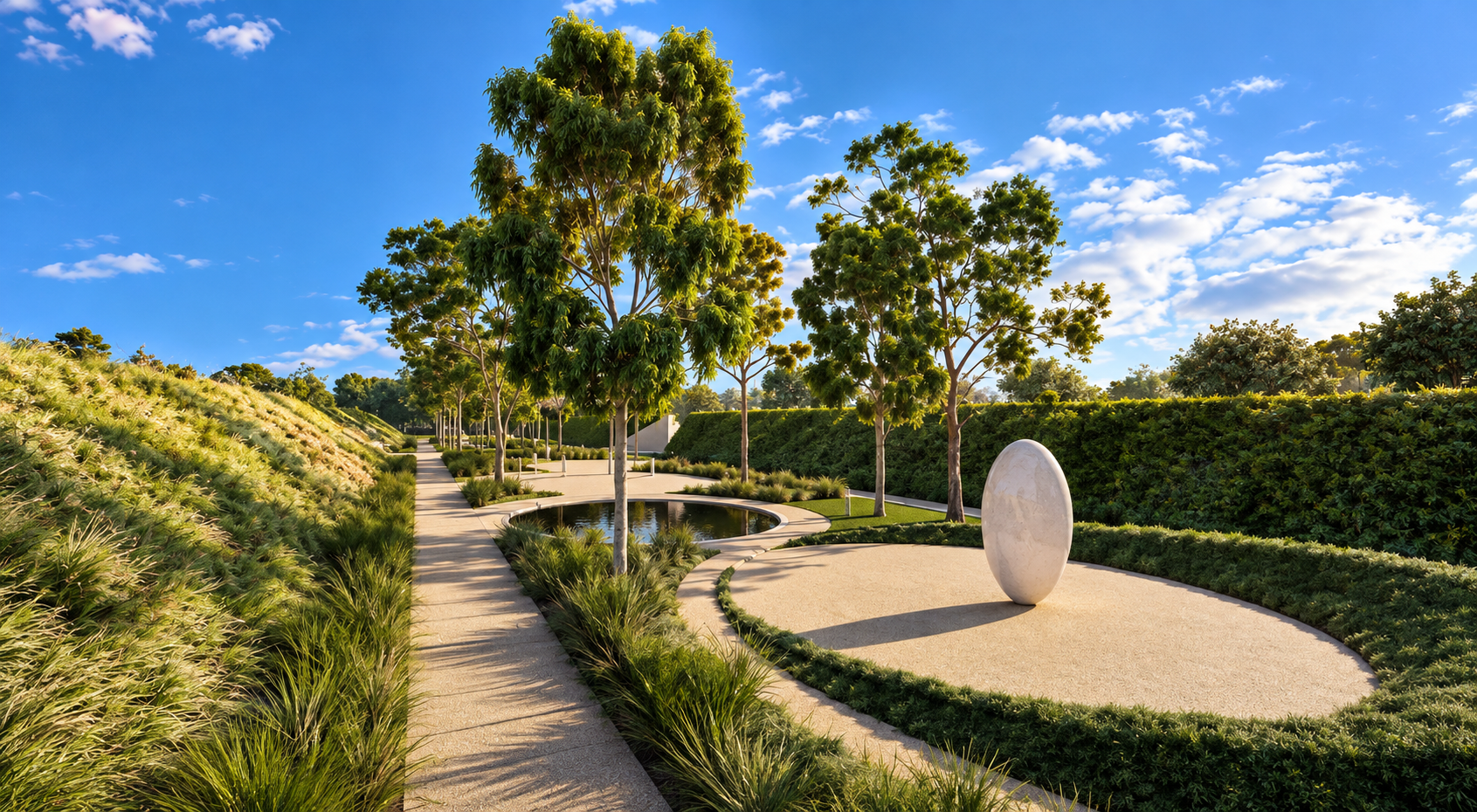 Harkness Development — memorial garden pathway and reflection pool