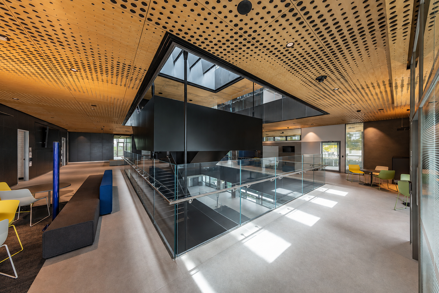 Monash University Biomedical Learning & Teaching Building — interior atrium and mezzanine